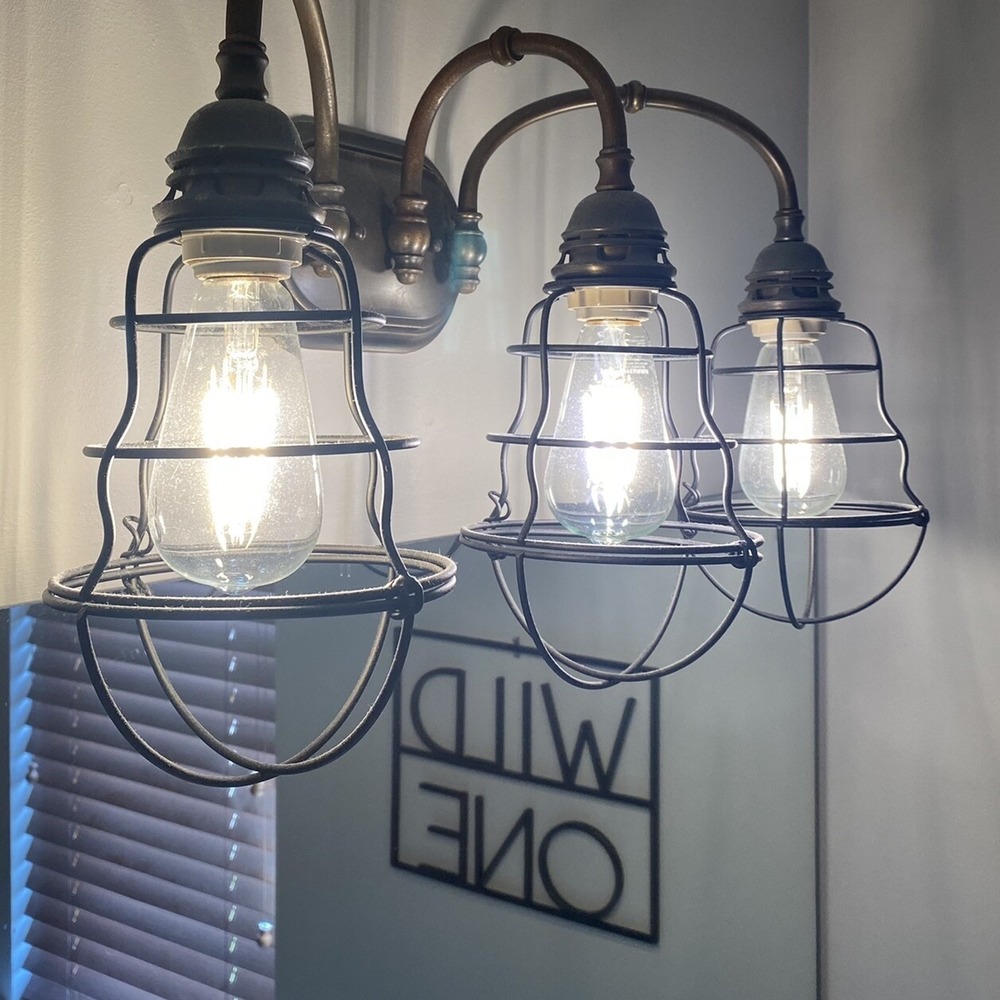 Up To 2 ASHLAND Black Metal Wire Cage Industrial Pendant Vanity Light Shade(s)